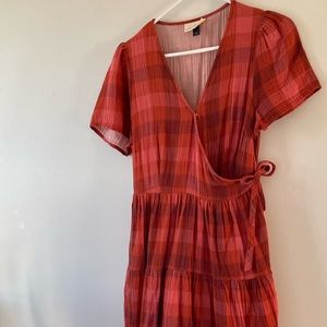 Universal thread red plaid wrap dress with clip!